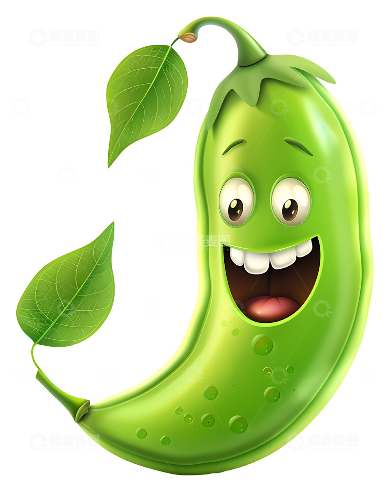 高清大图下载【趣麦麦图】带叶子和微笑的黄瓜角色3D插画png素材