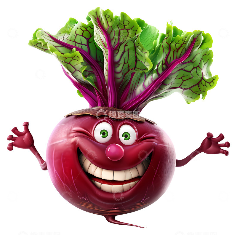 高清大图下载【趣麦麦图】快乐的带叶子的甜菜3D插画png素材