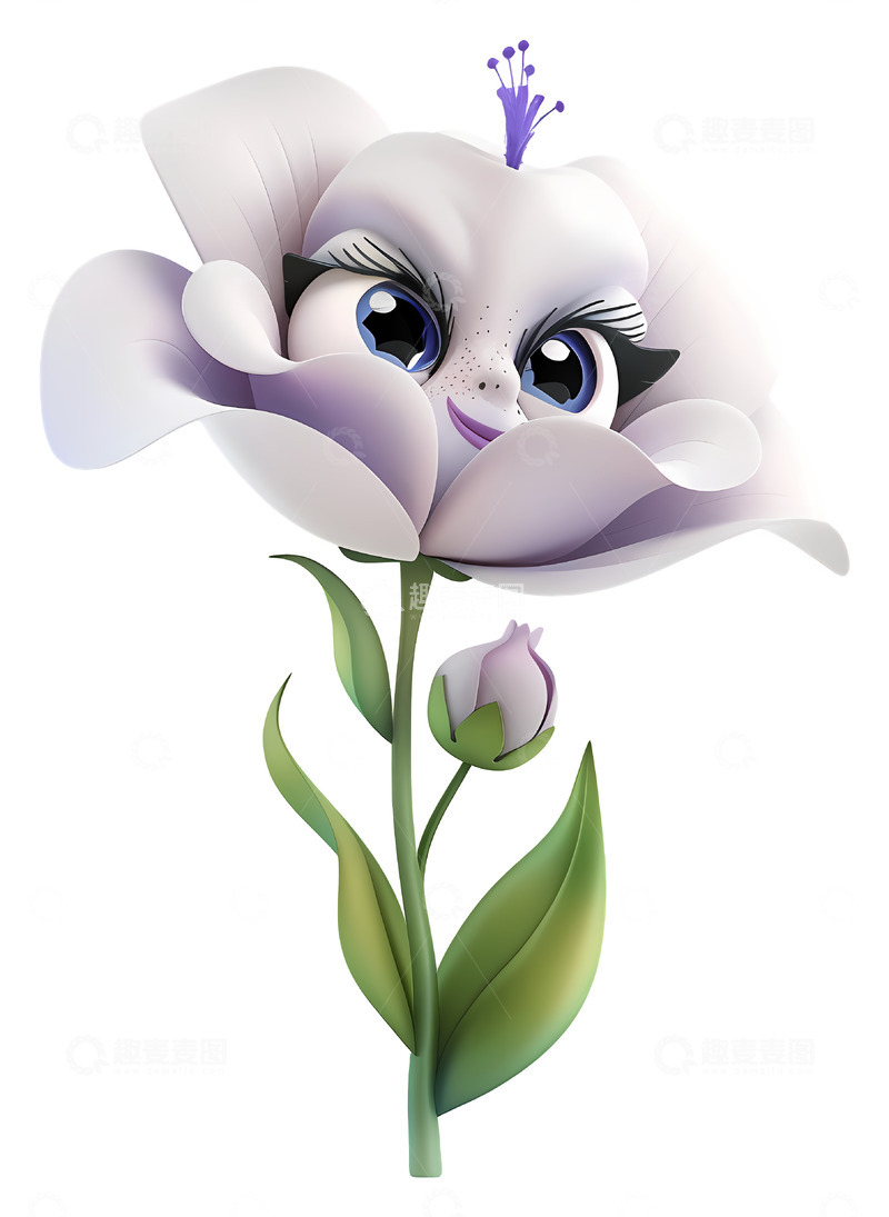 高清大图下载【趣麦麦图】可爱的带大眼睛的花朵3D插画png素材