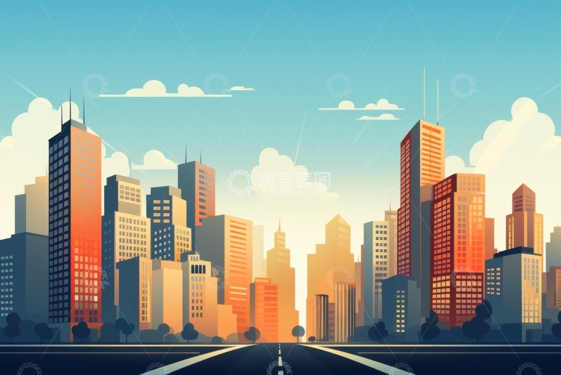 高清大图下载【趣麦麦图】手绘城市建筑群边框背景