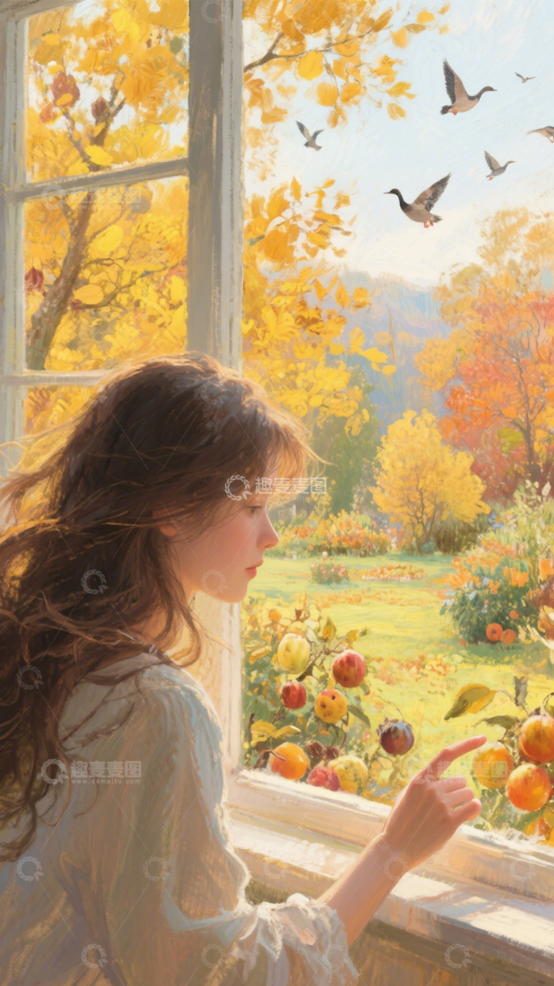 高清大图下载【趣麦麦图】窗前四季的少女遐想