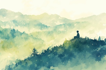 手绘绿色水彩远山背景