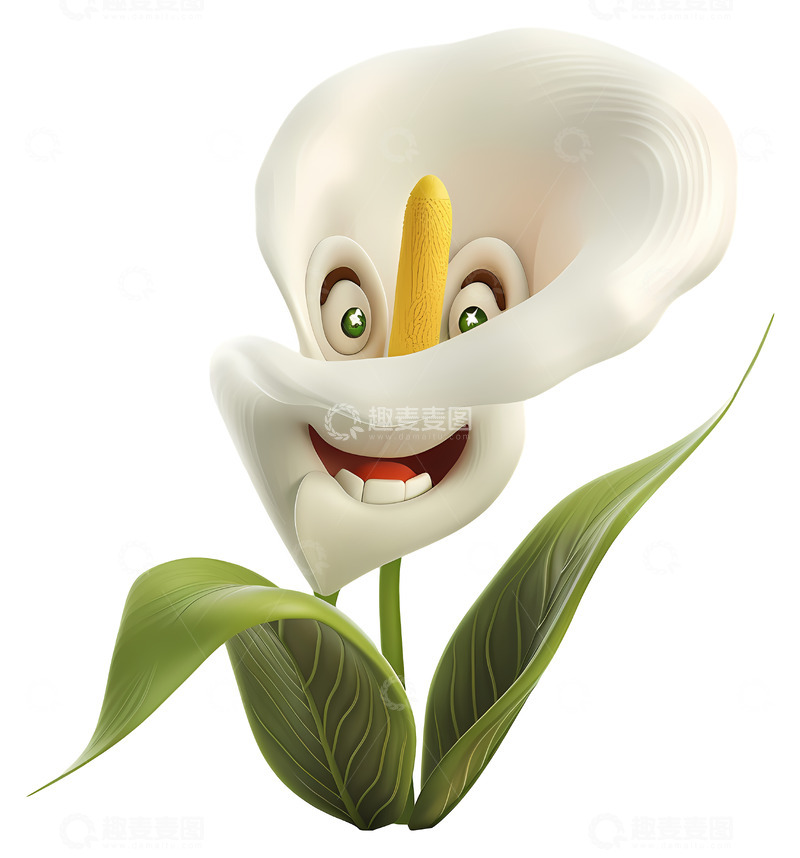 高清大图下载【趣麦麦图】微笑的百合花3D插画透明png素材1