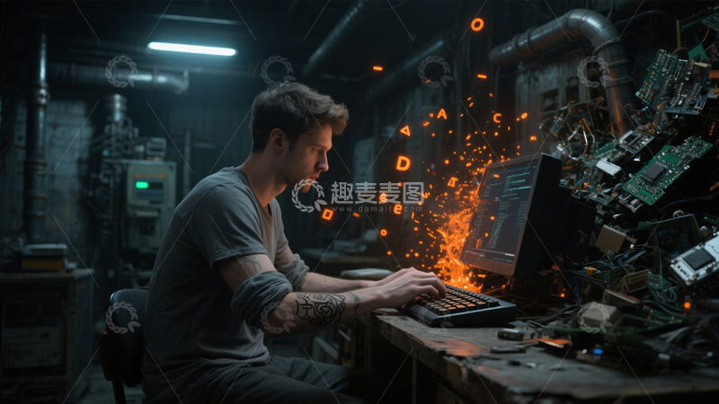 高清大图下载【趣麦麦图】科技编程的霓虹代码1