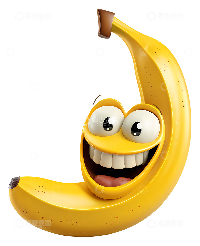 高清大图下载【趣麦麦图】快乐的香蕉角色3D插画透明png素材