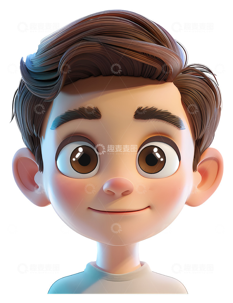 高清大图下载【趣麦麦图】友好微笑的男孩3D卡通插画免抠png素材