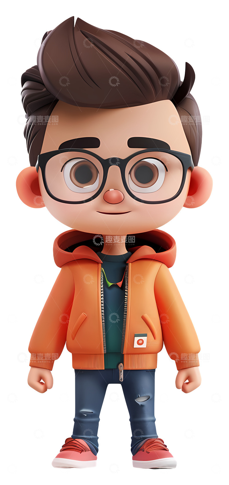高清大图下载【趣麦麦图】穿着橙色夹克的男孩角色3D插画png素材