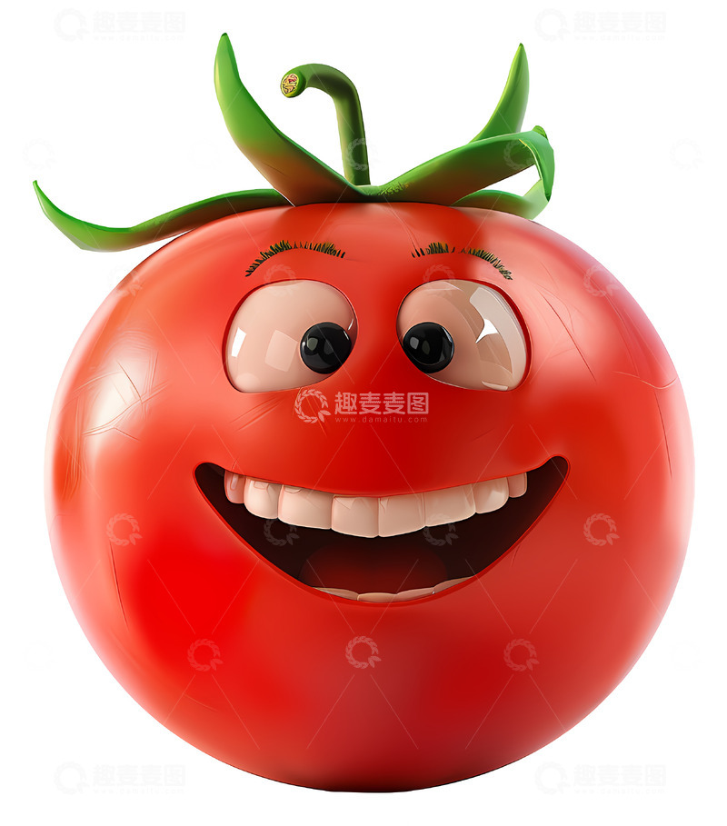 高清大图下载【趣麦麦图】微笑的番茄角色3D插画透明png素材