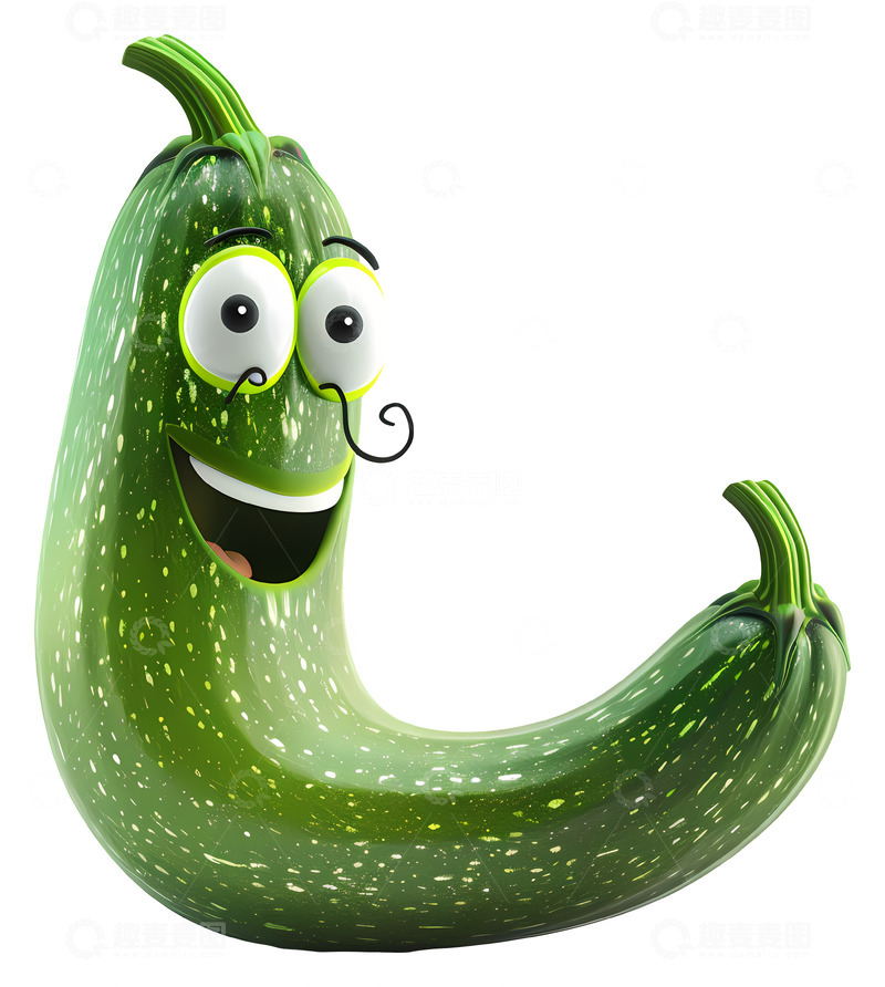 高清大图下载【趣麦麦图】微笑的绿色动画西葫芦3D插画png素材