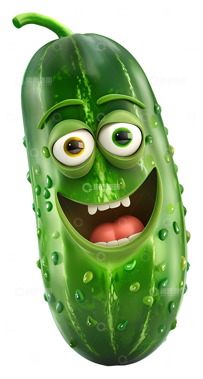 高清大图下载【趣麦麦图】微笑的黄瓜3D插画免抠透明png素材