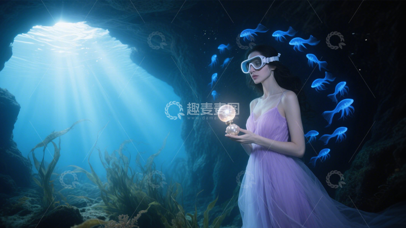 高清大图下载【趣麦麦图】水下秘境的发光漫游1