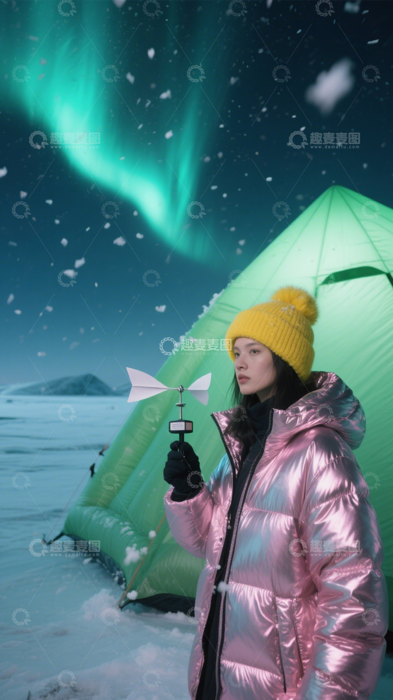高清大图下载【趣麦麦图】极光露营的科技观测1