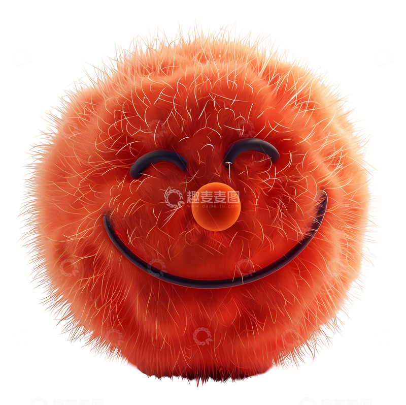 高清大图下载【趣麦麦图】微笑的毛茸茸的橙色球3D插画png素材
