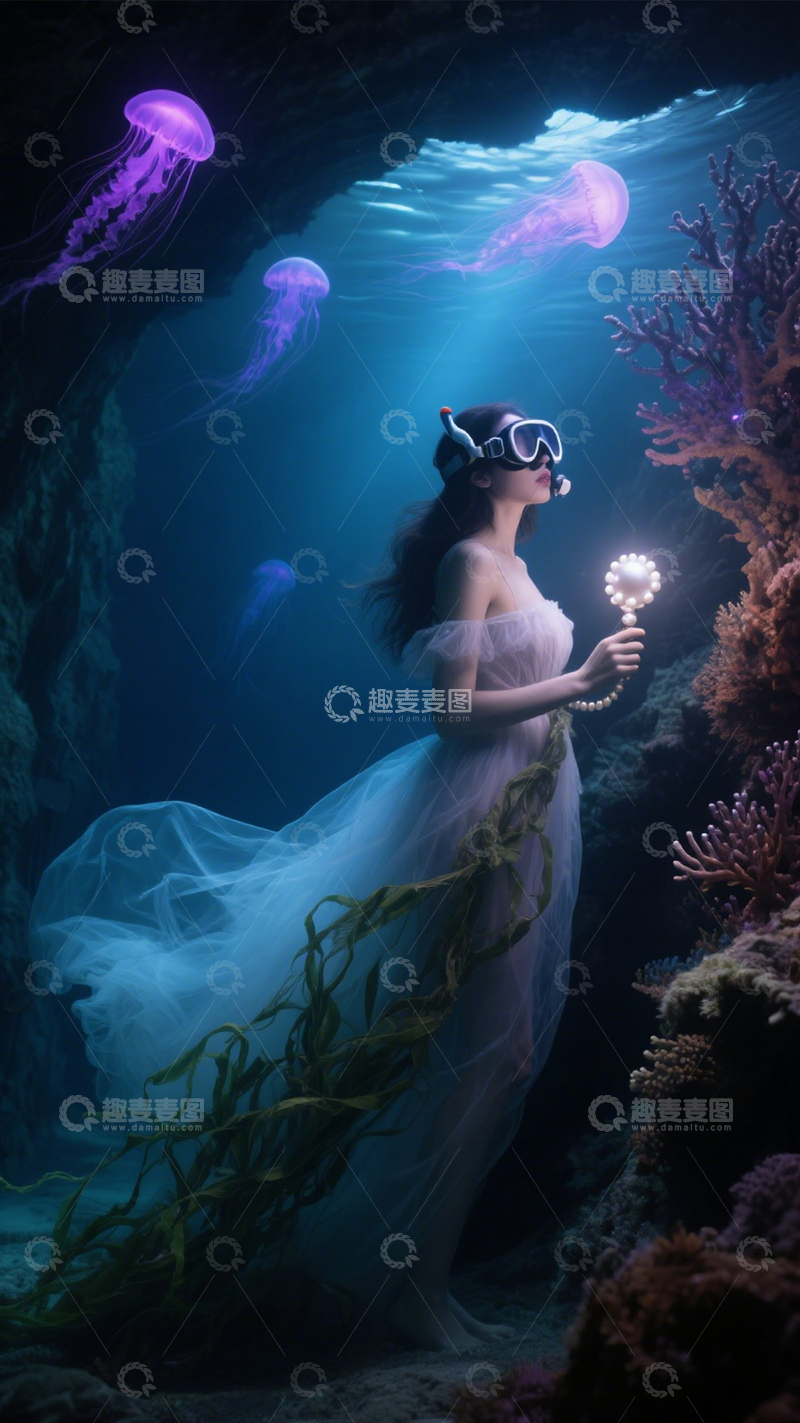 高清大图下载【趣麦麦图】水下秘境的发光漫游