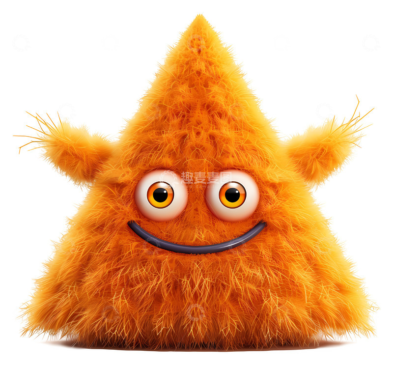 高清大图下载【趣麦麦图】毛茸茸的橙色三角形角色3D插画png素材