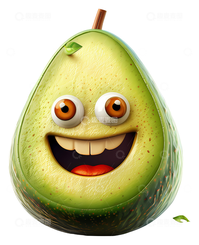 高清大图下载【趣麦麦图】微笑的鳄梨3D插画免抠透明png素材