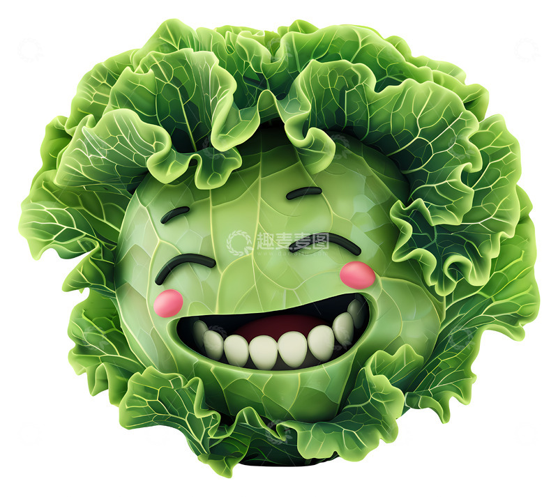 高清大图下载【趣麦麦图】微笑的绿色卷心菜3D插画png素材