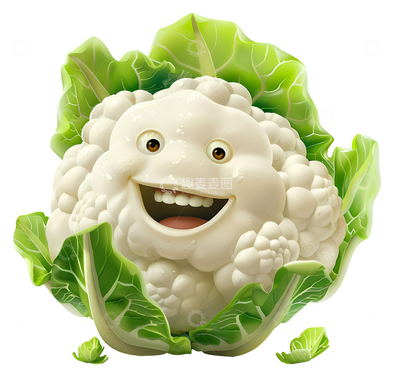 高清大图下载【趣麦麦图】微笑的花椰菜插画3D插画png素材