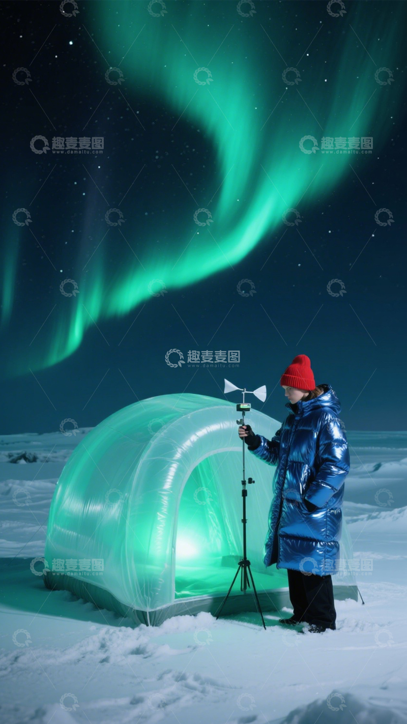 高清大图下载【趣麦麦图】极光露营的科技观测