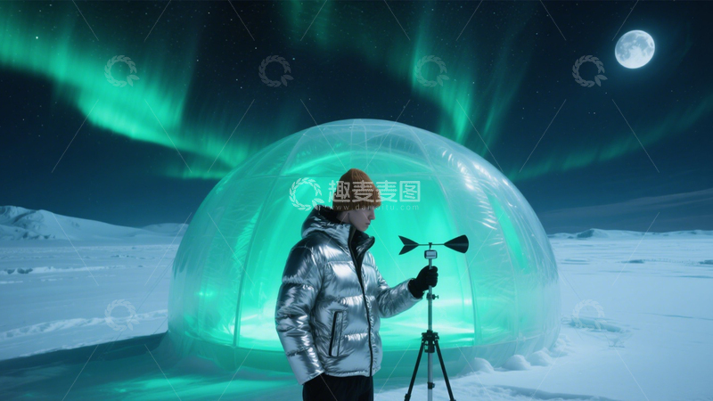 高清大图下载【趣麦麦图】极光露营的科技观测3