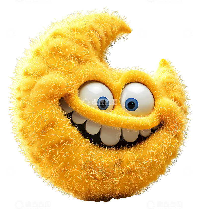 高清大图下载【趣麦麦图】微笑的黄色毛茸茸的月亮3D插画png素材