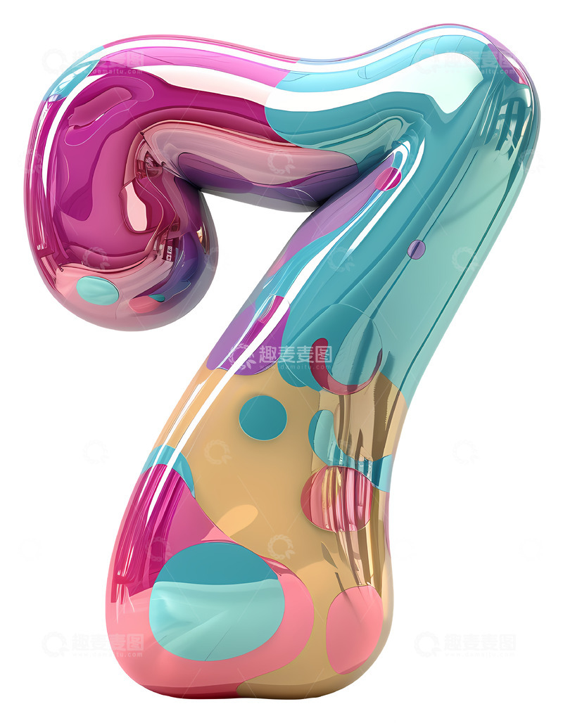 高清大图下载【趣麦麦图】色彩缤纷的数字7 3D插画透明png素材