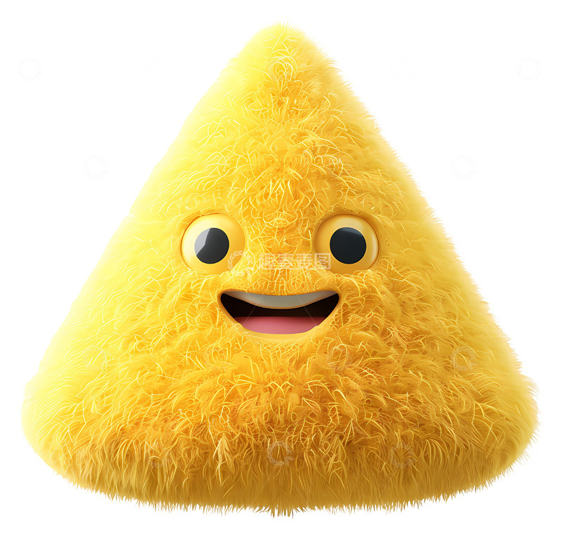 高清大图下载【趣麦麦图】微笑的毛茸的三角形角色3D插画png素材