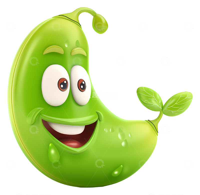 高清大图下载【趣麦麦图】微笑的青豆3D插画免抠透明png素材