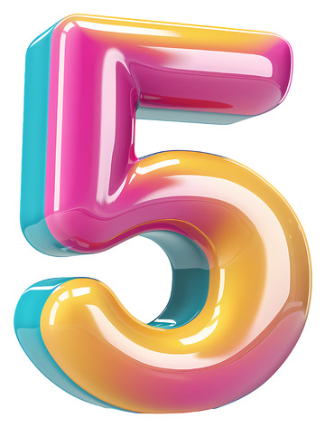 色彩缤纷的数字5 3D插画透明png素材