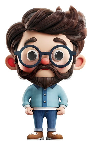 戴眼镜和胡须的3D男人3D插画png素材