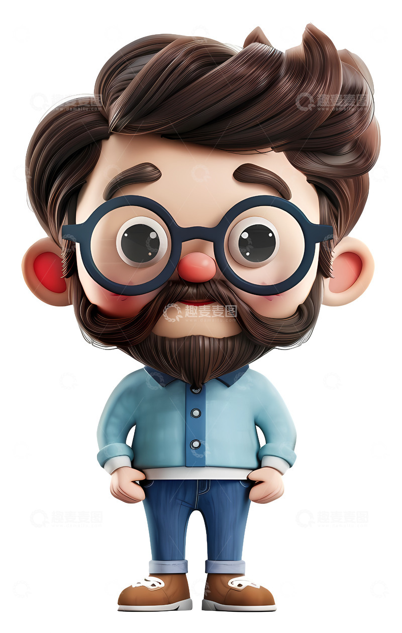 高清大图下载【趣麦麦图】戴眼镜和胡须的3D男人3D插画png素材