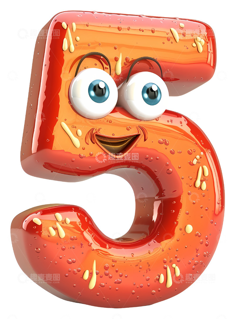 高清大图下载【趣麦麦图】微笑红色数字5眼睛3D插画透明png素材