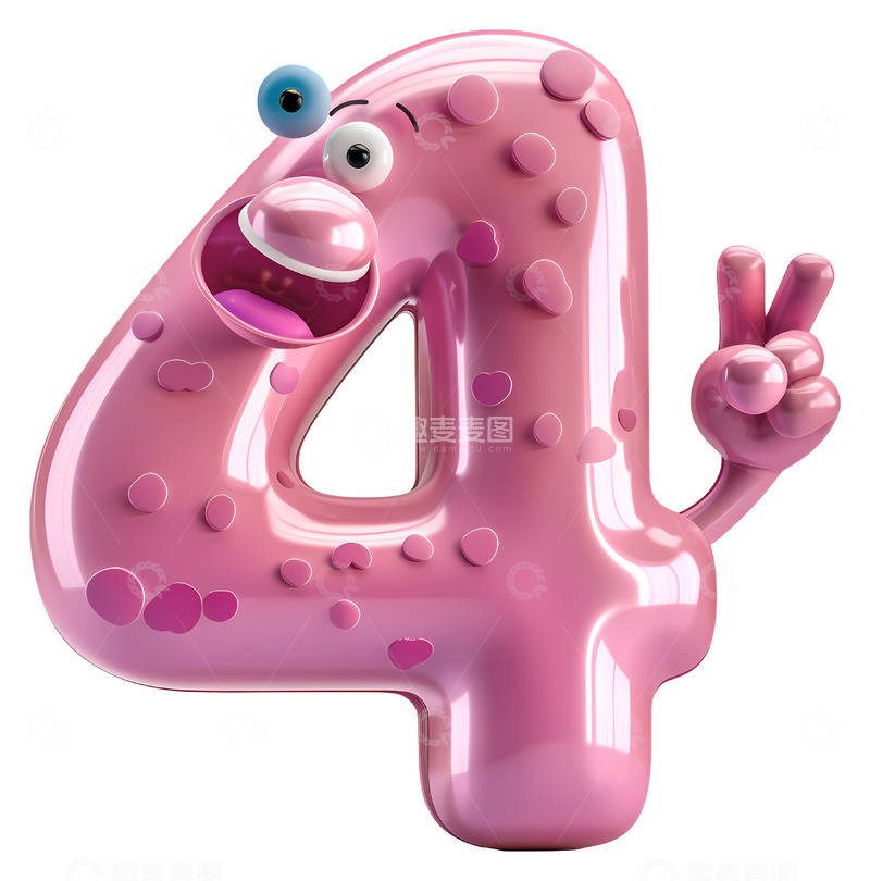 高清大图下载【趣麦麦图】粉色数字四3D卡通插画免抠透明png素材