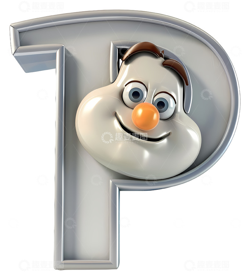 高清大图下载【趣麦麦图】脸的字母P3D卡通插画免抠透明png素材