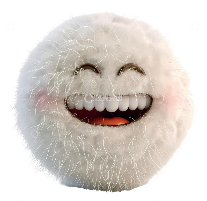 高清大图下载【趣麦麦图】微笑白色毛茸茸的球角色3D插画png素材