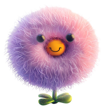 快乐的可爱毛茸茸生物带3D插画png素材