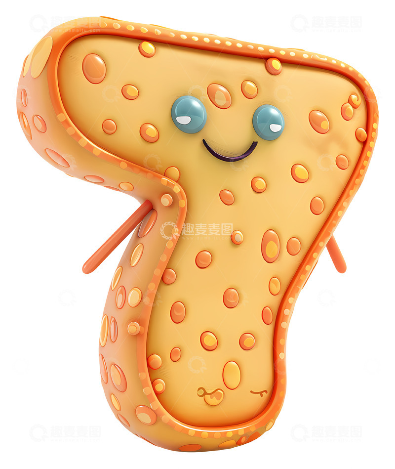 高清大图下载【趣麦麦图】愉快的数字七角色3D插画透明png素材