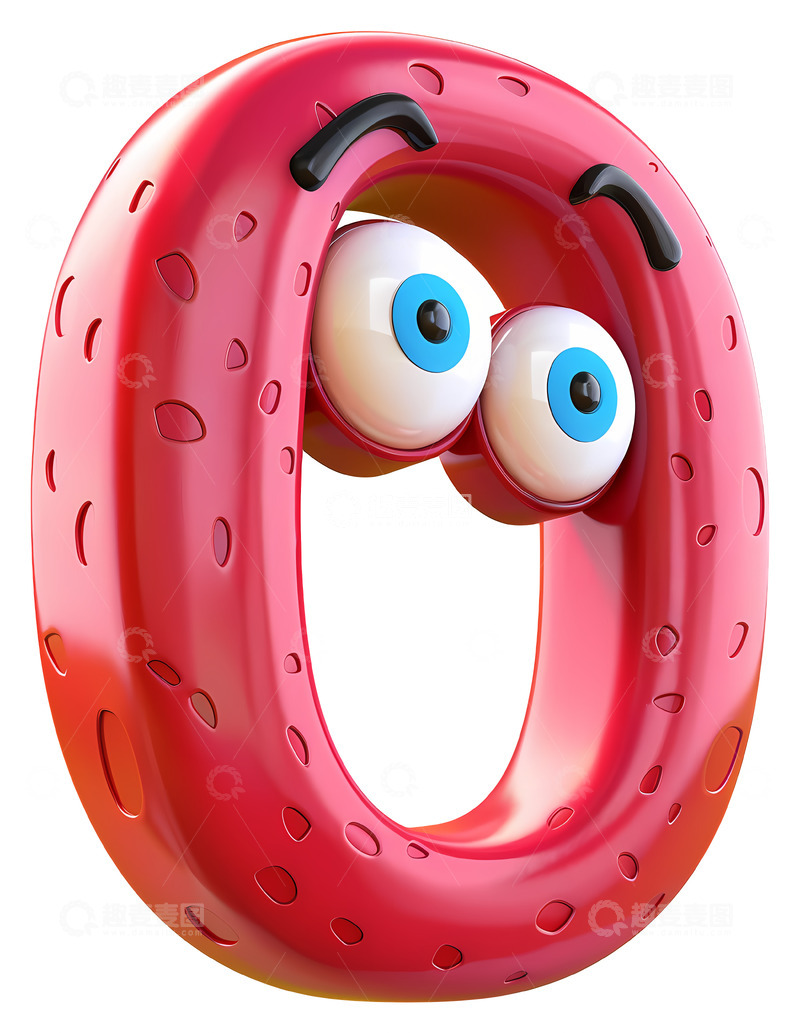 高清大图下载【趣麦麦图】活泼的红色数字零3D插画透明png素材