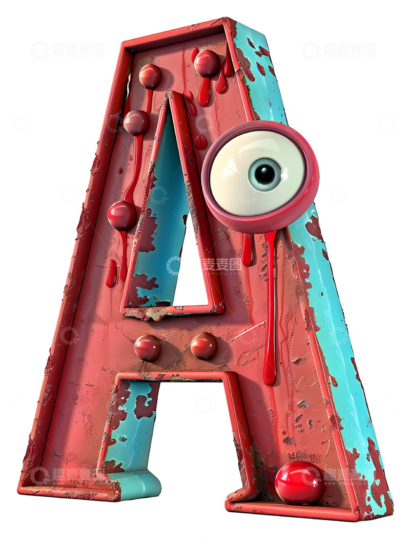 高清大图下载【趣麦麦图】眼睛的3D字母A3D插画透明png素材