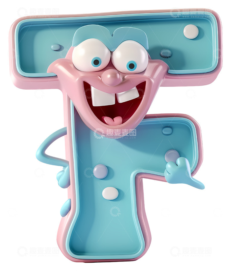 高清大图下载【趣麦麦图】字母F角色3D卡通插画免抠透明png素材