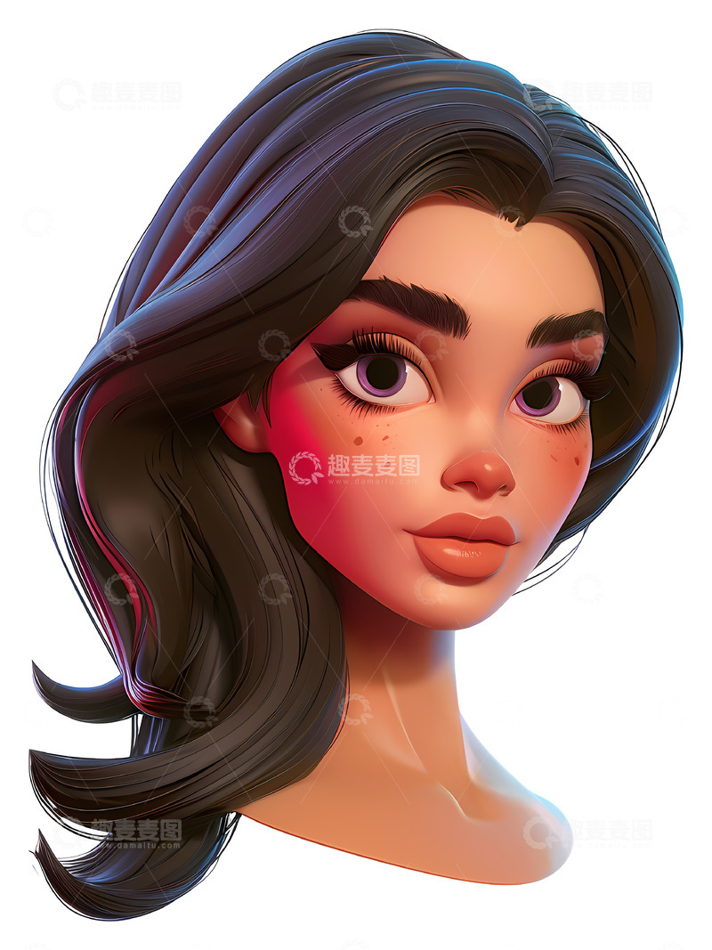 高清大图下载【趣麦麦图】3D女人角色肖像3D插画透明png素材