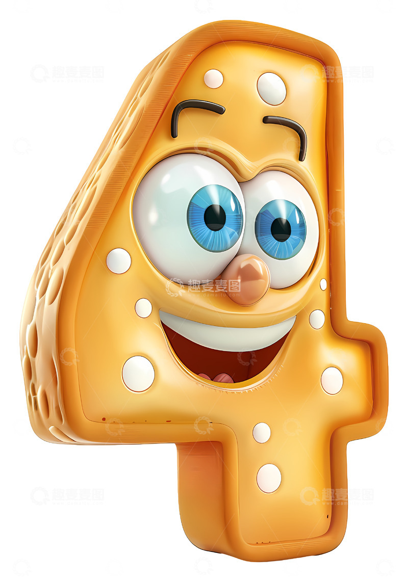 高清大图下载【趣麦麦图】微笑的数字4角色3D插画透明png素材
