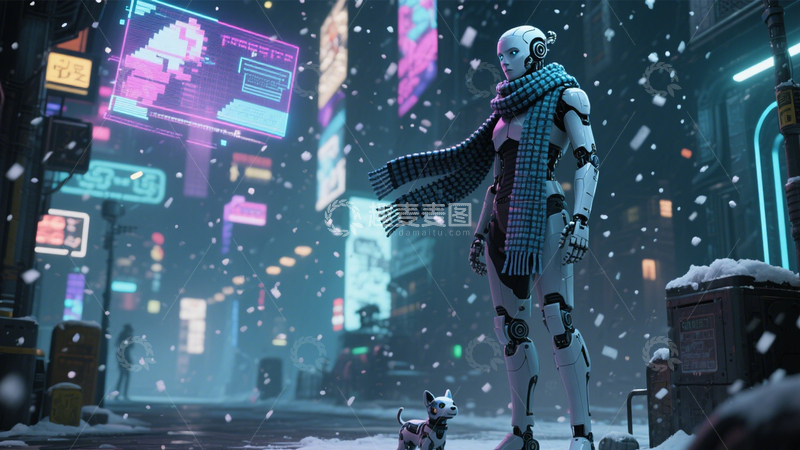 高清大图下载【趣麦麦图】赛博冬日的未来雪景