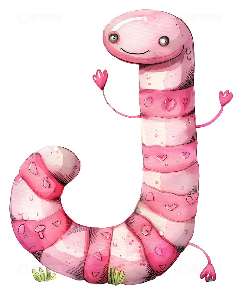 高清大图下载【趣麦麦图】活泼的粉色字母J3D插画透明png素材