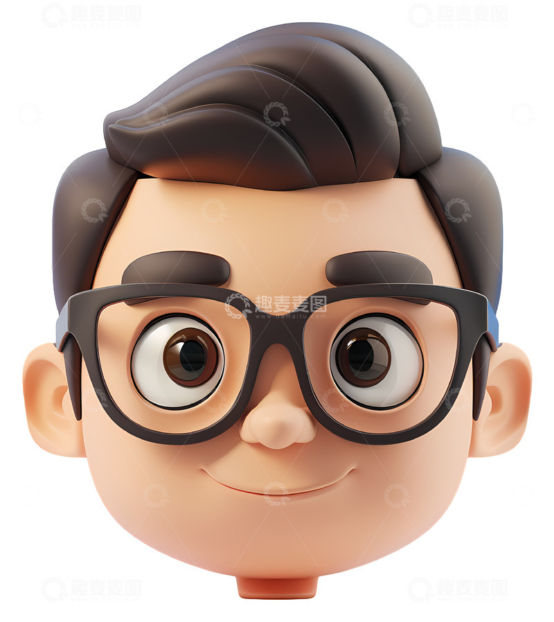 高清大图下载【趣麦麦图】戴眼镜的3D头部3D插画透明png素材
