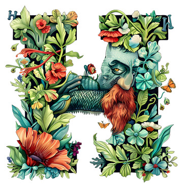 花卉艺术字母H3D插画免抠透明png素材