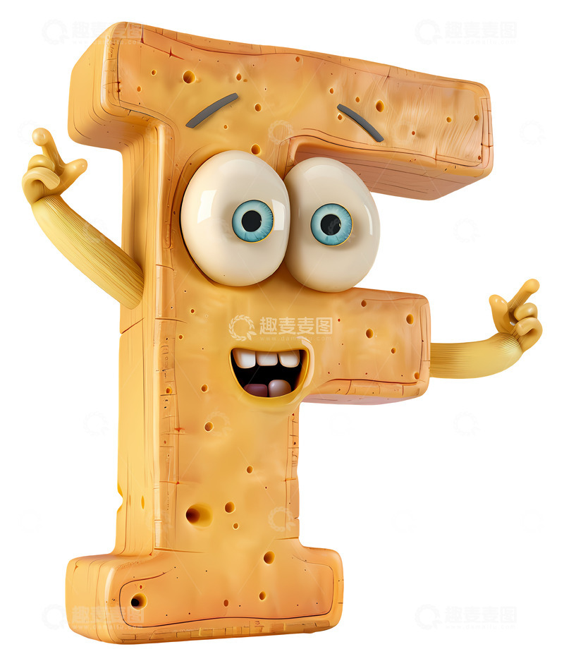 高清大图下载【趣麦麦图】愉快的字母F3D插画免抠透明png素材