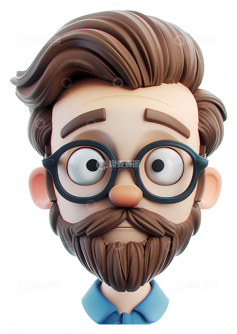 高清大图下载【趣麦麦图】有胡子的动画男人3D插画透明png素材