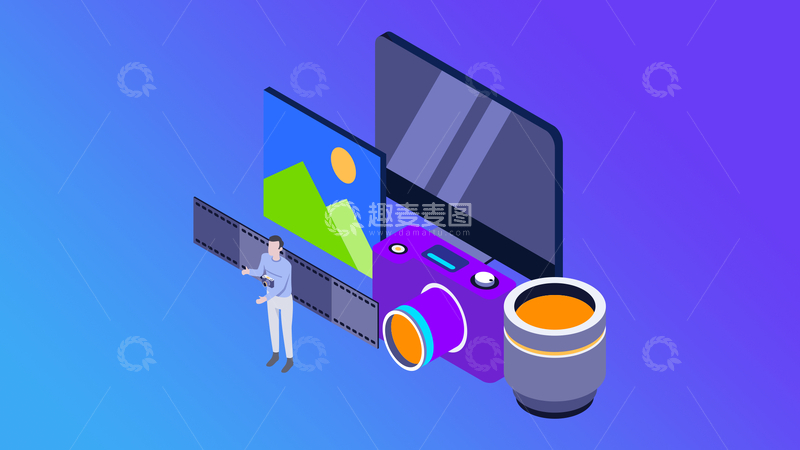 源文件下载【趣麦麦图】3D渲染摄影人士摄像师场景相机电脑插画