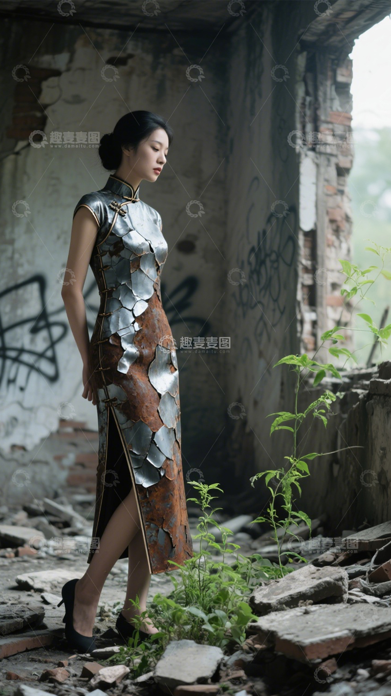 高清大图下载【趣麦麦图】废墟旗袍的复古冲突3